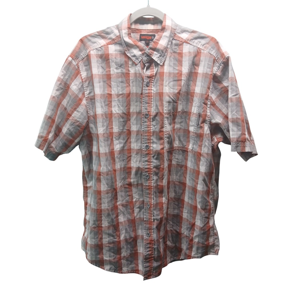 Wolverine Mens Short Sleeve Plaid Button Down‎ Shirt Orange Grey Large Gorpcore